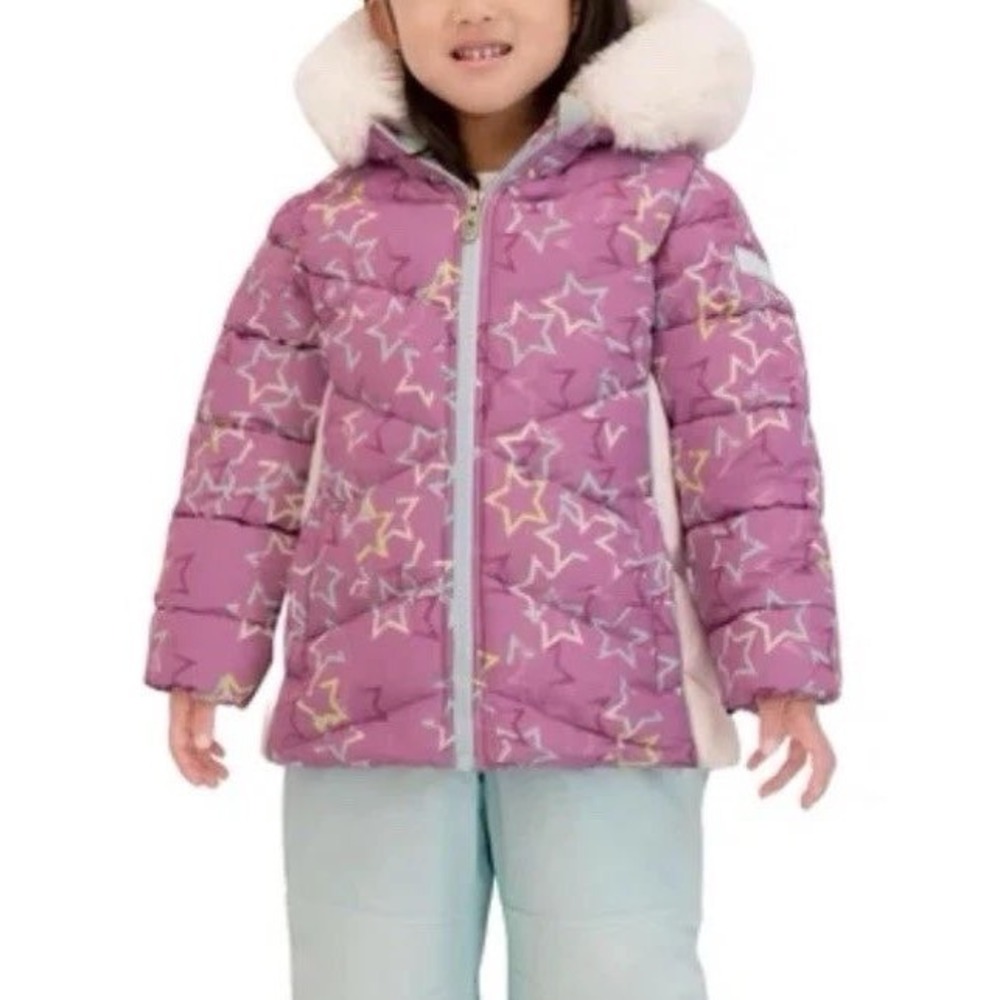 Spyder Kids Purple Star Print Puffer Jacket Faux Fur Hood 2T Winter Snow Ski